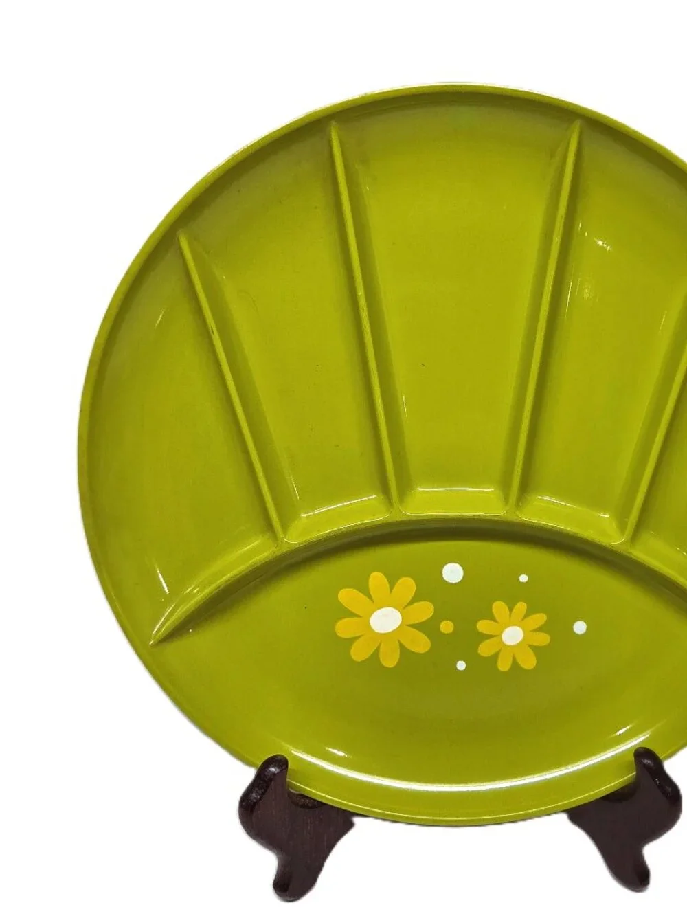 Vintage Takahashi Green Daisy Melamine Plate Divided Sushi Fondue 9